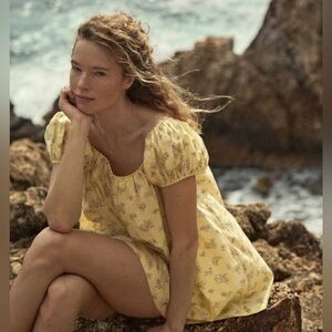 DOEN Julie Mini Dress in Sunshine Bouton De Rose Print, Size Large